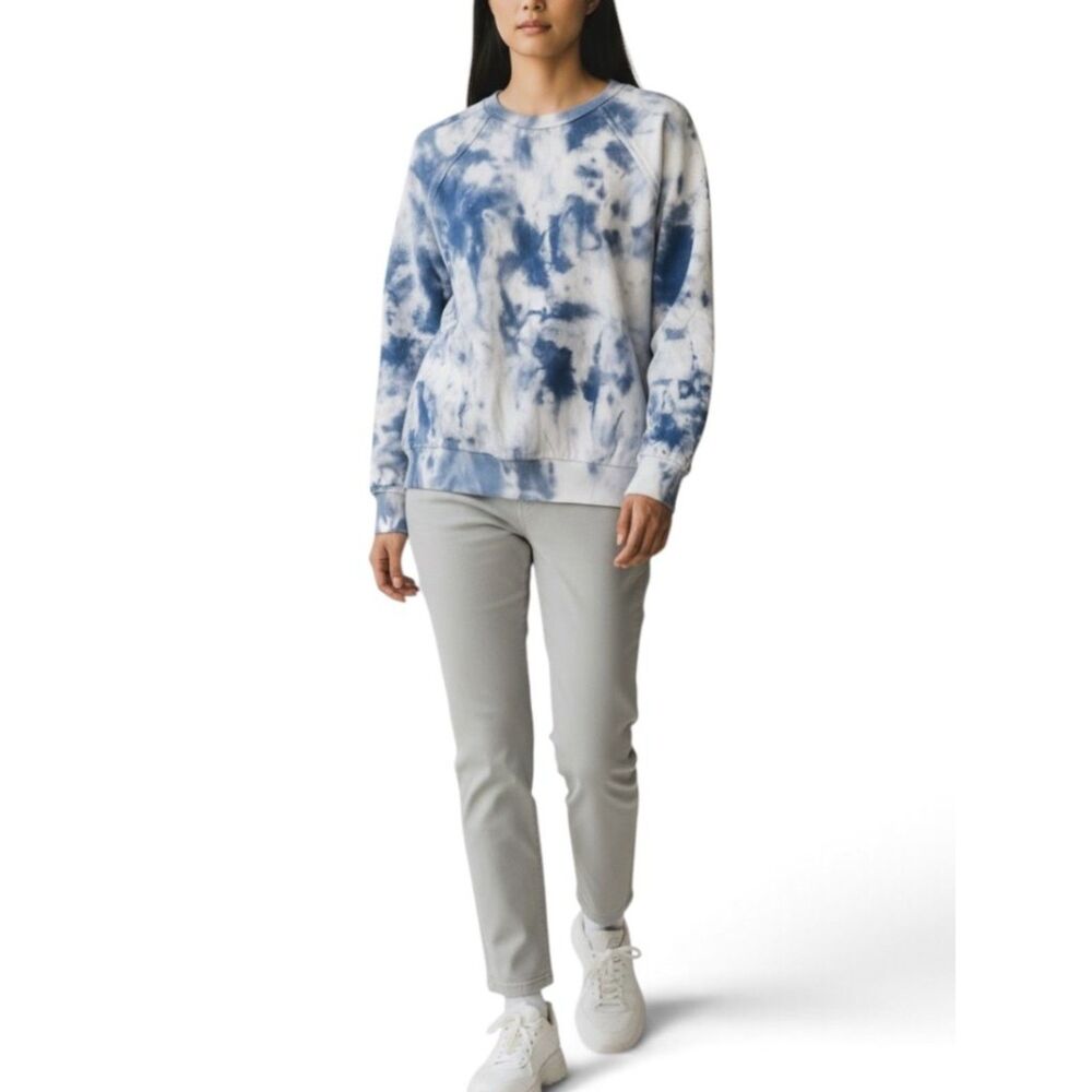 Everleigh Blue White Tie Dye Crew Neck Raglan Sweatshirt Pullover Small SP